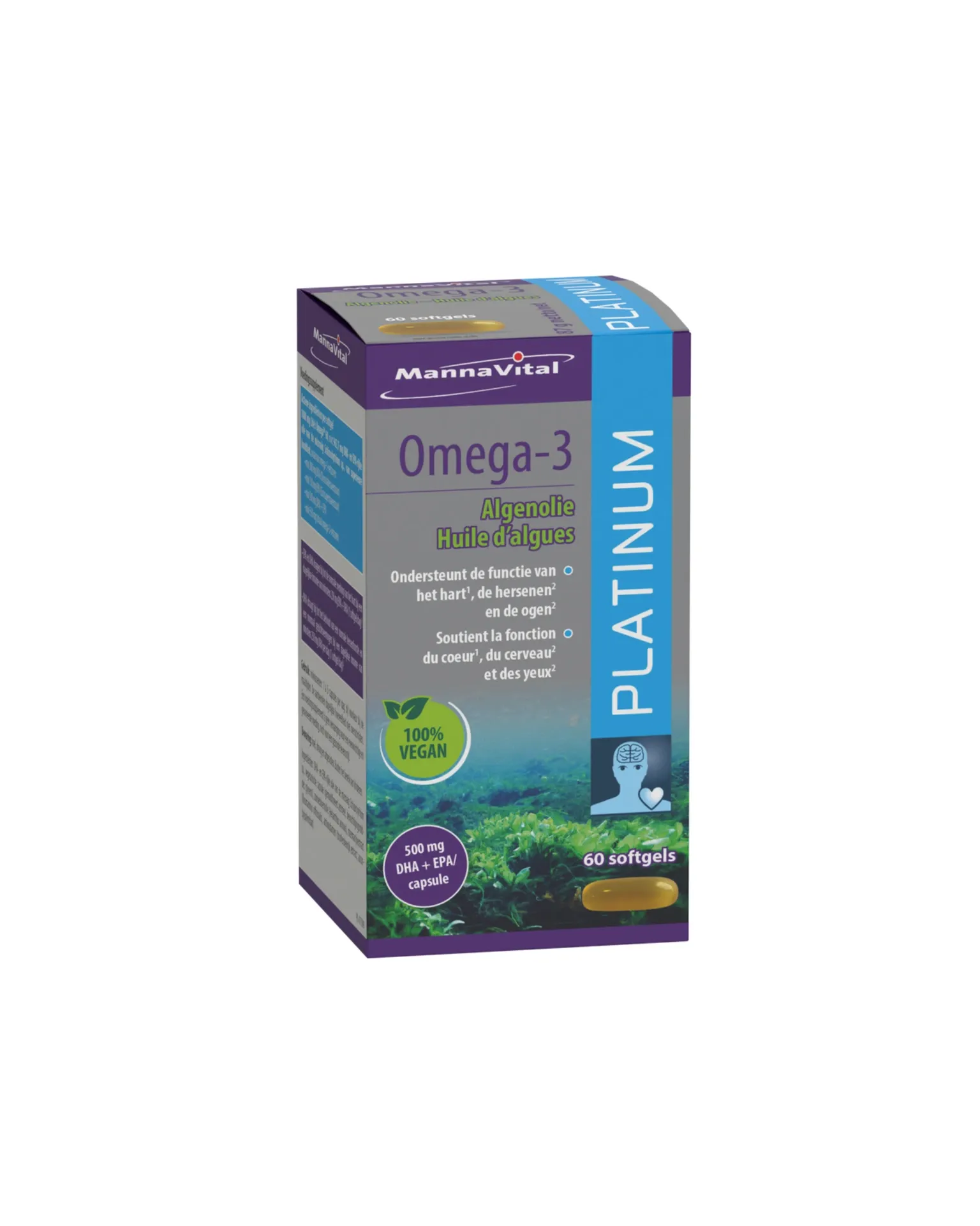 Mannavital Omega-3 platinum algenolie 100% vegan 60 softgels