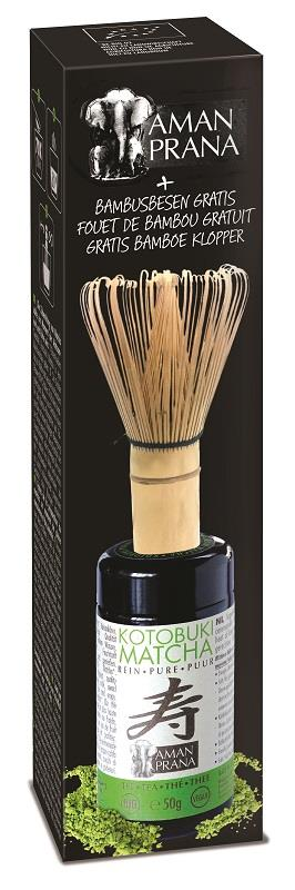 [P260210] Amanprana Kotobuki Matcha Thee Bio 40gr + Bamboe Klopper