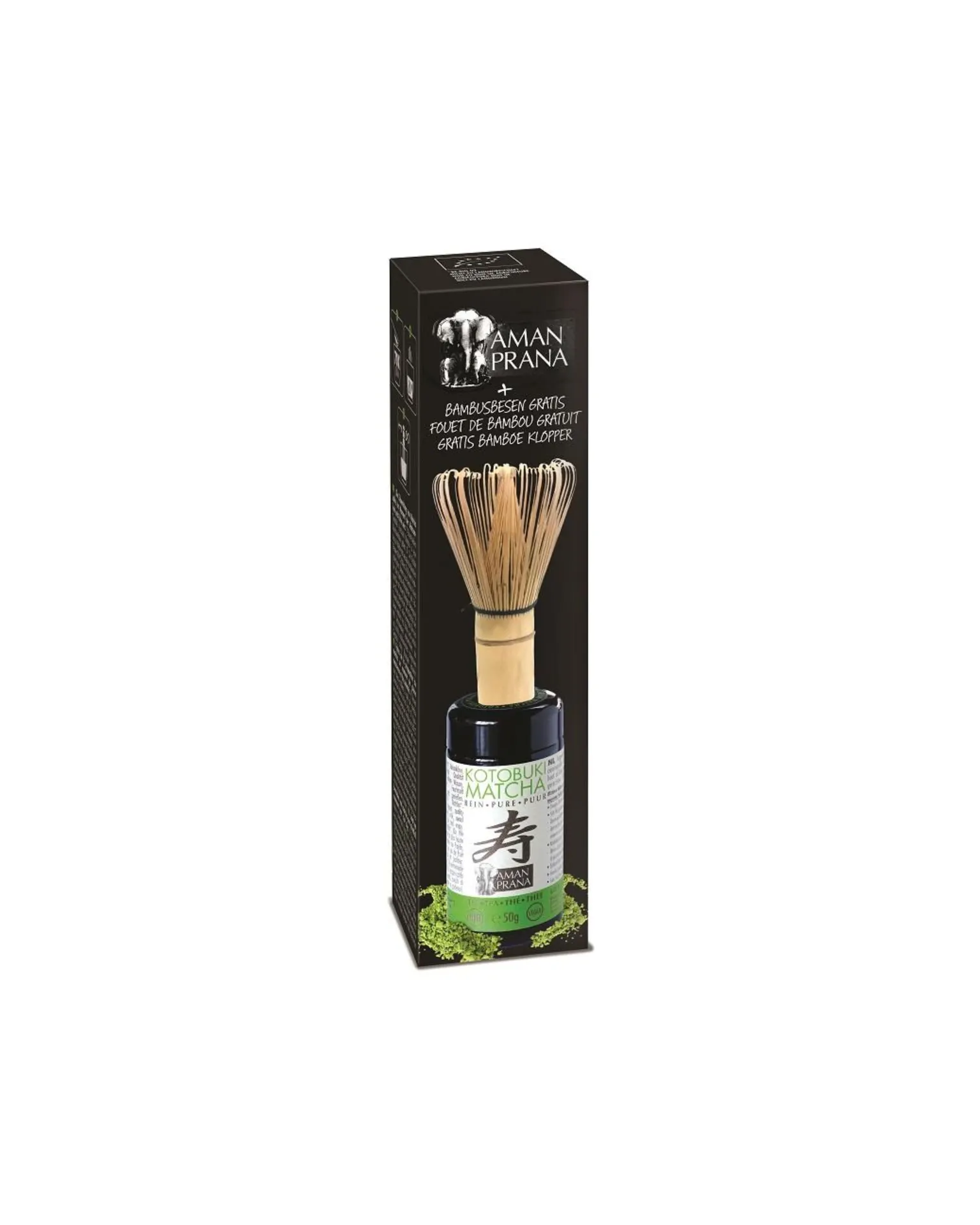[P260210] Amanprana Kotobuki Matcha Thee Bio 40gr + Bamboe Klopper