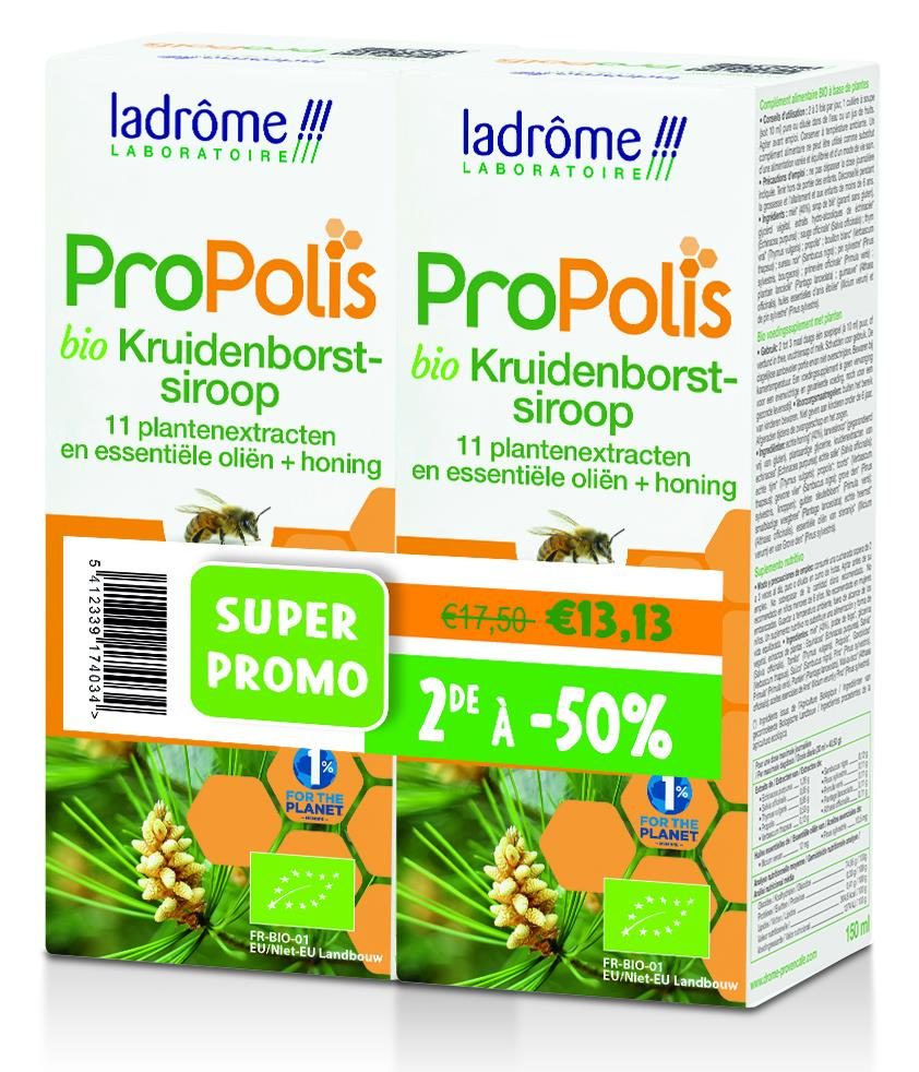 Ladrôme Duopack propolis kruidenborstsiroop suikervrij  -  2de -50%