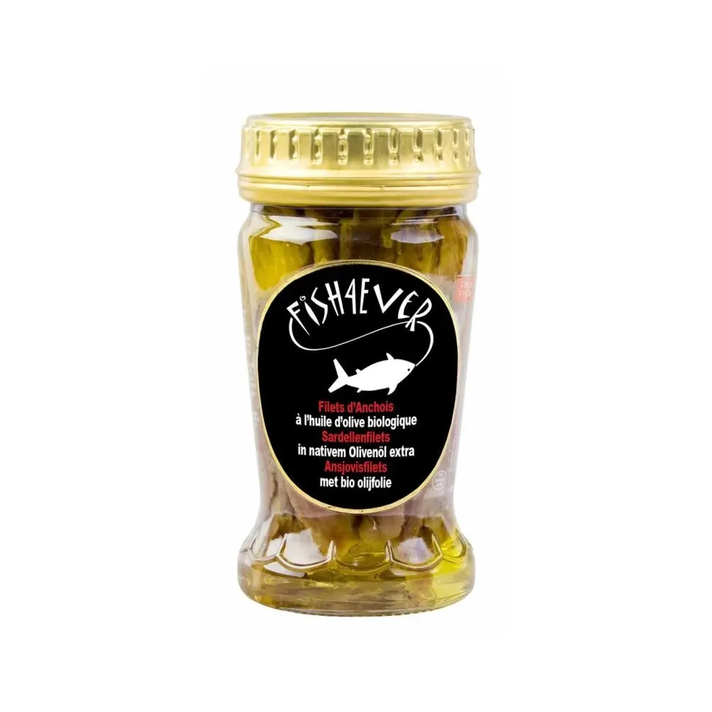 [510010] Fish4Ever Ansjovisfilet Met Bio Olijfolie - Italië - In Bokaal (95 gr)