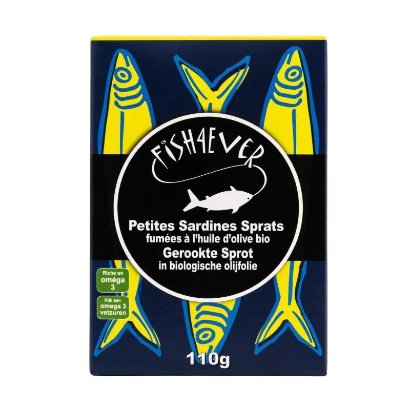 [510308] Fish4Ever Kleine Gerookte Sardines (Sprot) In Bio Olijfolie (110 gr)